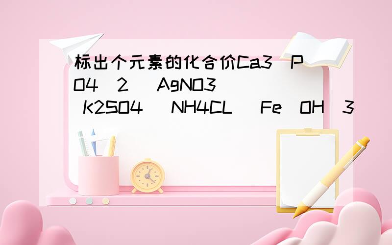 标出个元素的化合价Ca3(PO4)2   AgNO3   K2SO4   NH4CL   Fe(OH)3